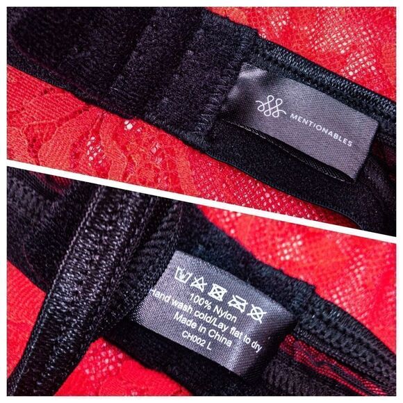 Lacey Red Sweetheart Chemise & Sheer Thigh Highs Sz L - Picture 6 of 14